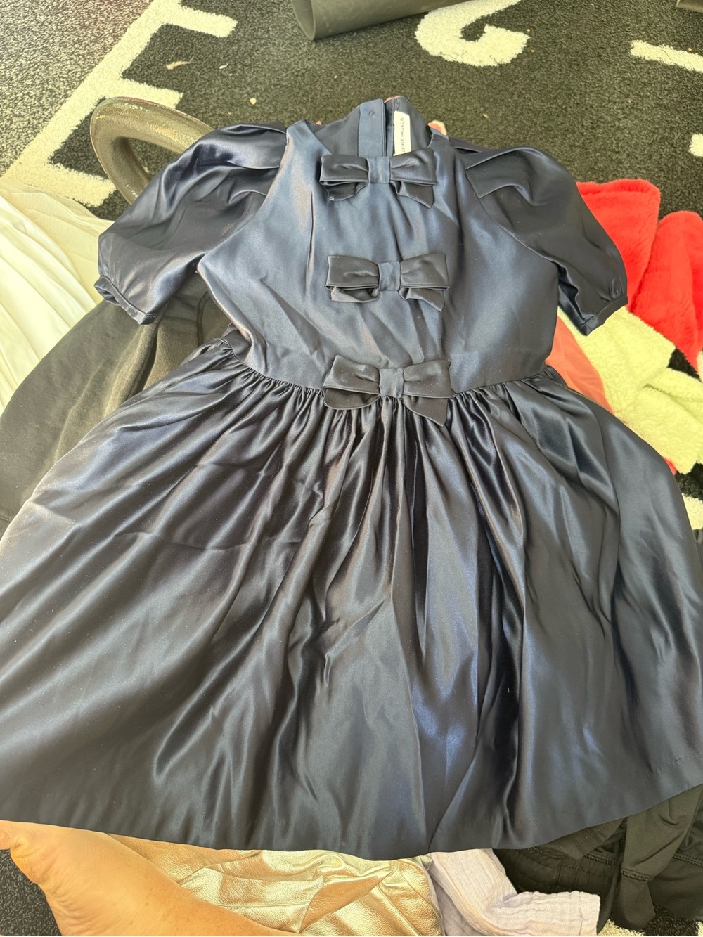 Janie and Jack Navy Satin Bow-Front Party Dress